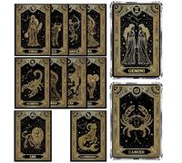 Zodiac Astrology E-Reader Insert Cards - 12PCS Tarot Style Black Gold Star Sign Decor Inserts for Clear Case E-Readers Celestial Constellation Aesthetic Inserts for Device Constellation Art Collection