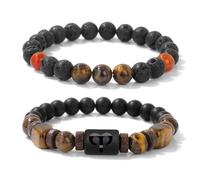 Zodiac Bracelets for Women Black Obsidian Bracelet Constellation Horoscope Crystals Tiger Eye Beads Bracelet Jewelry Gifts 2 Pcs, L, Stone, no gemstone