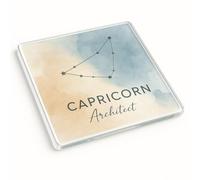 Zodiac Celestial Craft Acrylic Coaster Gift - Modern Boho Minimalist Design for Astrologer - Unique Capricorn Watercolor Desk Accessory