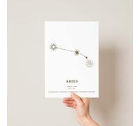 Zodiac Constellation Poster Print for Astrology Lovers | Star Sign Gift | Wall Art Home Kitchen Decor - Picture Frame Not Included (A4, Aries)