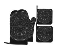 Zodiac Constellation Space Printed Heat Resistant Oven Mitts and Pot Holder Set 4 PCS Kitchen Baking for Home Cooks and Bakers