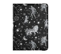 Zodiac Constellations and Celestial Bodies Pattern Leather Passport Holder for Travel Large Capacity Passport Covers for Family Business Trip