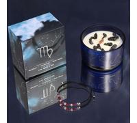 Zodiac Crystal Candle & Gemstone Bracelet Set - Virgo, Oud Fragrance