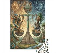 Zodiac Libra 1000 Piece Jigsaw Puzzle,Home Wall Decor,Great Gifts,Educational Toy Aztec Art,Impossible Challenge,Premium Cardboard,Adults & Kids 14+,Stress Relief 52x38cm
