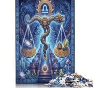 Zodiac Libra 500 Piece Wooden Jigsaw Puzzle,Gift Idea,Stress Relief Aztec Art,Whimsical Challenge,Wood,Adults & Kids 14+,Home Wall Decor,Educational Toy (52x38cm)