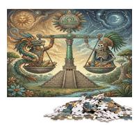 Zodiac Libra 500 Piece Wooden Jigsaw Puzzle,Great Gifts,Home Wall Decor,Adults & Kids 14+ Aztec Art,Wood,Whimsical Challenge,Educational Toy,Stress Relief (52x38cm)