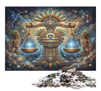 Zodiac Libra 500 Piece Wooden Jigsaw Puzzle,Wood,Adults & Kids 14+ Aztec Art,Impossible Challenge,Educational Toy,Home Wall Decor,Gift Idea,Stress Relief (52x38cm)