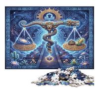 Zodiac Libra 500 Piece Wooden Jigsaw Puzzle,Wood,Educational Toy,Whimsical Challenge Aztec Art,Great Gifts,Home Wall Decor,Adults & Kids 14+,Stress Relief (52x38cm)