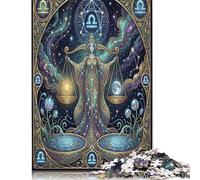 Zodiac Libra 500 Piece Wooden Jigsaw Puzzle,Wood,Whimsical Challenge,Adults & Kids 14+ Starry Galaxy,Home Wall Decor,Gift Idea,Educational Toy,Stress Relief (52x38cm)