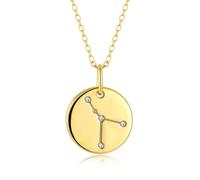 Zodiac Necklace for Women 14K Gold 925 Sterling Silver Constellation Coin Disc Connected Engraving Horoscope Sign Astrology Pendant Celestial Jewelry Birthday Mother's Day, Sterling Silver, Zircon