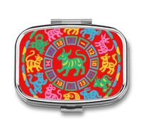 Zodiac Papercut Art Pill Box Travel Pill Organizer 2-Compartment with Mirror Design Portable Square Medicine Case for Vitamins, Jewelry & Essentials Durable Pocket Pillcase for Purse, Camping