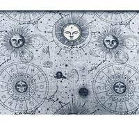 Zodiac Print Fabric Sky Stars Galaxy Space Astrology Horoscope Sun Moon Celestial Curtains Upholstery Dress Material - Grey (10cm x 15cm Sample)