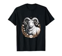 Zodiac Ram Celestial Floral Wreath Stars Aries T-Shirt