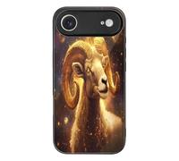 Zodiac Sheep with Golden Glowing Cell Phone Glass Cases Classic Protection Compatible with iPhone 17/17 Air/17 Pro/17 Pro Max