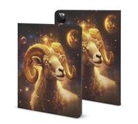 Zodiac Sheep with Golden Glowing Compatible with iPad Protective Case with Pen Holder Book Style