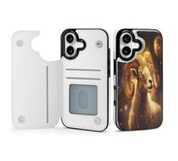 Zodiac Sheep with Golden Glowing Phone Case Compatible with iPhone 17/17 Air/17 Pro/17 Pro Max Flip Protective Cover with Card Holder