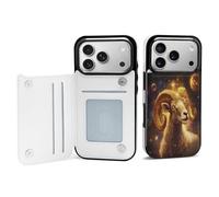 Zodiac Sheep with Golden Glowing Phone Case Compatible with iPhone 17/17 Air/17 Pro/17 Pro Max Flip Protective Cover with Card Holder