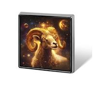 Zodiac Sheep with Golden Glowing Square Metal Brooches 1 Inch Memorial Badges Exquisite Decorations Pins for Clothing
