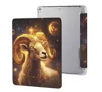 Zodiac Sheep with Golden Glowing Tablet Case with Pencil Holder Compatible with iPad 9th/ 8th/ 7th Lightweight Hard Protective Cover