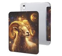 Zodiac Sheep with Golden Glowing Tablet Case with Pencil Holder Compatible with iPad 9th/ 8th/ 7th Lightweight Hard Protective Cover