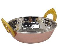 Zodiac Shiny Copper Kadai Dish Rice Bowl Balti Dish Bowl with Brass Handles Hammered