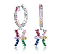 Zodiac Sign Earrings with Colourful Cubic Zirconia Qings Women's Girls' Hoop Earrings 925 Sterling Silver Small Horoscope Pendant Hanging Hoops Earrings 12 Constellation Constellation Astrology
