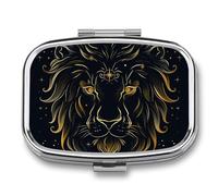 Zodiac Sign Leo Pill Case Box with 2 Compartment Medicine Vitamin Organizer for Purse Pocket 5.5x4cm