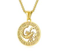 Zodiac Sign Necklace, 12 Constellation Pendant for Men, Astrology Jewelry, 35mm-25.5mm, Stainless Steel, No Gemstone
