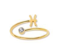 Zodiac sign ring Pisces gold with zirconia stone for women - 18K gold-plated women's ring made of 316L stainless steel | Adjustable ring (ring size 52-60) and waterproof - incl. gift box.