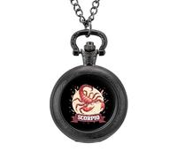 Zodiac Sign Scorpio Pocket Watch Vintage Quartz Pocket Watches with Chain for Men Women Black-Style