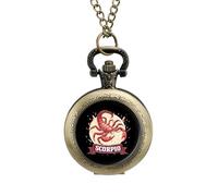 Zodiac Sign Scorpio Pocket Watch Vintage Quartz Pocket Watches with Chain for Men Women Coppery-Style