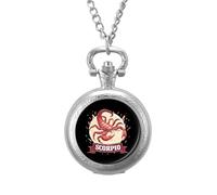 Zodiac Sign Scorpio Pocket Watch Vintage Quartz Pocket Watches with Chain for Men Women Silver-Style
