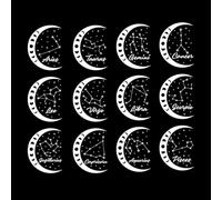 Zodiac Signs Constellations Moon Phases Mystical Celestial Symbols Fine Carving Stickers 54.6x60.3cm Waterproof White