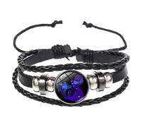 Zodiac Signs Spirit Bracelet, 12 Constellation Zodiac PU Leather Bracelets, Glow in The Dark Handmade Bead Woven Multilayer Adjustable Bracelet, Wristband for Women Men (Aquarius)