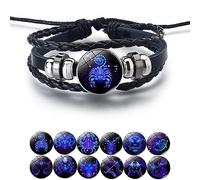 Zodiac Signs Spirit Bracelet, Handmade Woven Multilayer Adjustable 12 Constellation Zodiac PU Leather Bracelets Unisex, Glow in the Dark Zodiac Jewelry Gifts For Women Men (Scorpio)