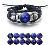 Zodiac Signs Spirit Bracelet, Handmade Woven Multilayer Adjustable 12 Constellation Zodiac PU Leather Bracelets Unisex, Glow in the Dark Zodiac Jewelry Gifts For Women Men (Leo)