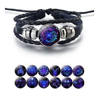 Zodiac Signs Spirit Bracelet, Handmade Woven Multilayer Adjustable 12 Constellation Zodiac PU Leather Bracelets Unisex, Glow in the Dark Zodiac Jewelry Gifts For Women Men (Pisces)