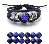 Zodiac Signs Spirit Bracelet, Handmade Woven Multilayer Adjustable 12 Constellation Zodiac PU Leather Bracelets Unisex, Glow in the Dark Zodiac Jewelry Gifts For Women Men (Cancer)