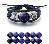 Zodiac Signs Spirit Bracelet, Handmade Woven Multilayer Adjustable 12 Constellation Zodiac PU Leather Bracelets Unisex, Glow in the Dark Zodiac Jewelry Gifts For Women Men (Libra)