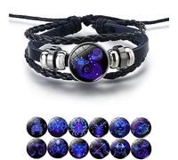 Zodiac Signs Spirit Bracelet, Handmade Woven Multilayer Adjustable 12 Constellation Zodiac PU Leather Bracelets Unisex, Glow in the Dark Zodiac Jewelry Gifts For Women Men (Aquarius)