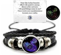 Zodiac Signs Spirit Bracelet,Handmade Woven Multilayer Adjustable 12 Constellation Zodiac PU Leather Bracelets Unisex,Glow in the Dark Zodiac Jewelry Gifts For Women Men (Aquarius)