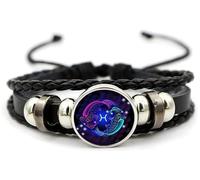 Zodiac Signs Spirit Bracelet, Z-odiac Bracelet for Women Men, Adjustable 12 Constellation Bracelets, Multilayer Zodiac Black Leather Bracelets for Women Men Birthday Jewelry (Pisces)