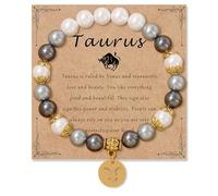 Zodiac Signs Spirit Bracelet Zodiac Bracelet for Women Men Adjustable 12 Constellation Bracelet White and Grey Pearl Beaded Stretch Bracelet Constellation Charm Bracelet Birthday Jewelry Gifts, One