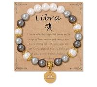 Zodiac Signs Spirit Bracelet Zodiac Bracelet for Women Men Adjustable 12 Constellation Bracelet White and Grey Pearl Beaded Stretch Bracelet Constellation Charm Bracelet Birthday Jewelry Gifts, One