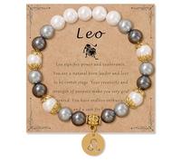Zodiac Signs Spirit Bracelet Zodiac Bracelet for Women Men Adjustable 12 Constellation Bracelet White and Grey Pearl Beaded Stretch Bracelet Constellation Charm Bracelet Birthday Jewelry Gifts, One