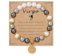 Zodiac Signs Spirit Bracelet Zodiac Bracelet for Women Men Adjustable 12 Constellation Bracelet White and Grey Pearl Beaded Stretch Bracelet Constellation Charm Bracelet Birthday Jewelry Gifts, One