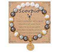 Zodiac Signs Spirit Bracelet Zodiac Bracelet for Women Men Adjustable 12 Constellation Bracelet White and Grey Pearl Beaded Stretch Bracelet Constellation Charm Bracelet Birthday Jewelry Gifts, One