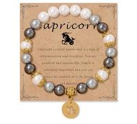 Zodiac Signs Spirit Bracelet Zodiac Bracelet for Women Men Adjustable 12 Constellation Bracelet White and Grey Pearl Beaded Stretch Bracelet Constellation Charm Bracelet Birthday Jewelry Gifts, One