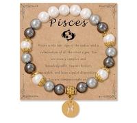 Zodiac Signs Spirit Bracelet Zodiac Bracelet for Women Men Adjustable 12 Constellation Bracelet White and Grey Pearl Beaded Stretch Bracelet Constellation Charm Bracelet Birthday Jewelry Gifts, One