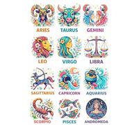 Zodiac Signs UV DTF Cup Wraps Transfer Stickers, 2.5x2.5 Inch, Waterproof Decals for Mugs, Water Bottles, Laptops, 12 Pack